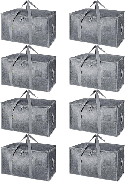 BALEINE 8-Pack Oversized Moving Bags with Reinforced Handles, Heavy-Duty Storage Tote for Clothes, Moving Supplies (Winter Grey, 8-Pack)