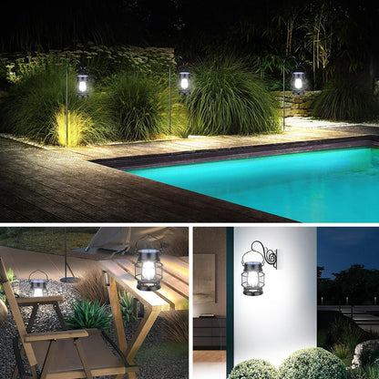 UBright 2 Pack Solar Lantern Lights Outdoor Waterproof Metal Hanging Solar Lights for Outside Lanterns Decorative Outdoor for Patio Porch Garden Lawn, Cool White