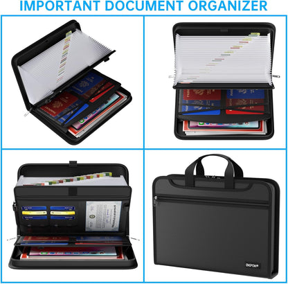 ENGPOW Accordion File Organizer,Fireproof Expanding File Folder with Multi Pockets,25 Pockets Document Organizer with Handle & Labels,Portable Home Travel Safe Storage for Letter A4 Files and More