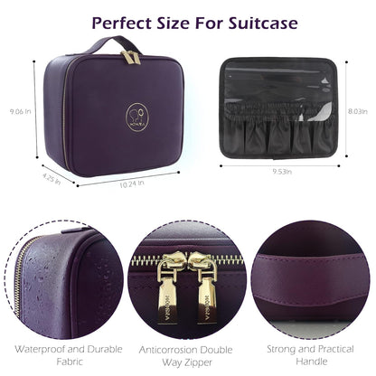 MOMIRA Travel Makeup Bag Cosmetic Bag Makeup Organizer Bag with Lighted Mirror, Adjustable Brightness in 3 Color Scenarios, Waterproof Makeup Train Case, Gift for Women - Deep Purple
