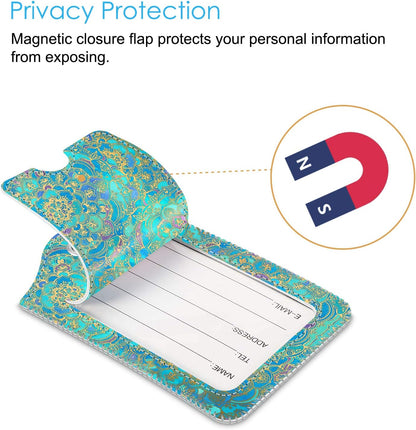 Fintie Luggage Tags, Privacy Cover ID Label with Stainless Steel Loop and Address Card for Travel Bag Suitcase - Glass Blue (2 Piece)