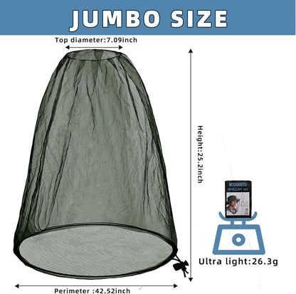 Oversized Mosquito Net 42 x 25 Inches Ultra Large Mosquito Head Net Face Neck Fly Mesh Netting Fits All Hats for Outdoor Camping Hiking Fishing Gardening Safari(Army Green)