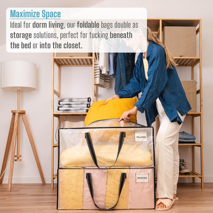 VENO 4 Pack Moving Bags Extra Large Storage Bags for College Move-In, Heavy-Duty Storage Totes, Packing Boxes, and Wardrobe Moving Supplies - Durable Laundry Bags for Clothes (Clear, 4 Pack)