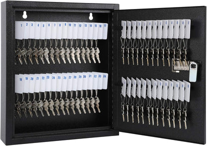KYODOLED 60-Key Storage Lock Box with Code, Wall Mount Combination Lock Box, Key Hooks & Labels, Black