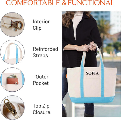 CB STATION Medium Classic Canvas Tote Bag for Women, Top Zipper Closure, Outer Pocket, Daily Essentials, Groceries, Traveling