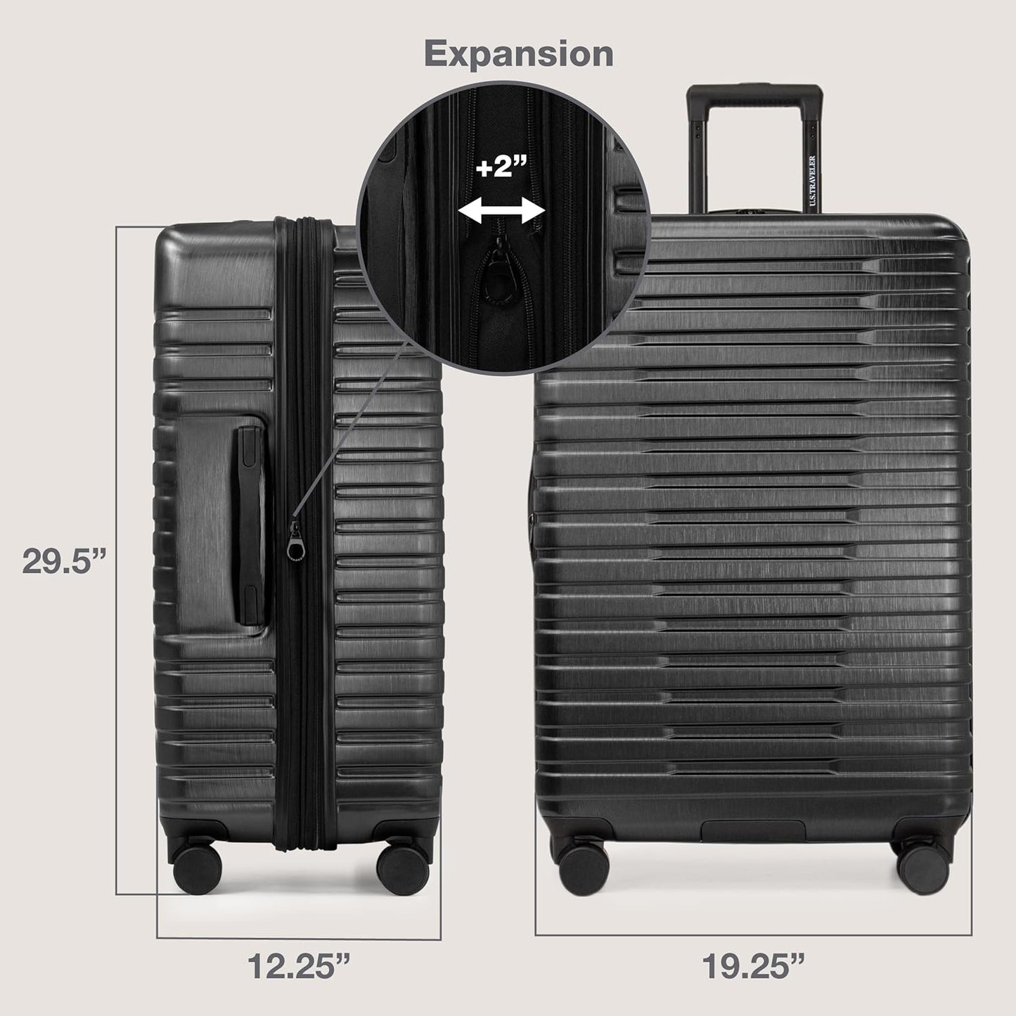 U.S. Traveler Boren Polycarbonate Hardside Rugged Travel Suitcase Luggage with 8 Spinner Wheels, Aluminum Handle, Black, Checked-Large 30-Inch