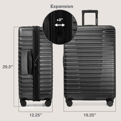 U.S. Traveler Boren Polycarbonate Hardside Rugged Travel Suitcase Luggage with 8 Spinner Wheels, Aluminum Handle, Black, Checked-Large 30-Inch