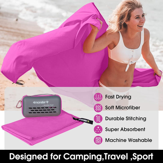 4Monster Camping Towel Super Absorbent, Quick Dry Microfiber Travel Towel, Light Weight Ultra Soft Compact Gym Towel for Hiking Swimming Beach Yoga Travel Sports Backpack