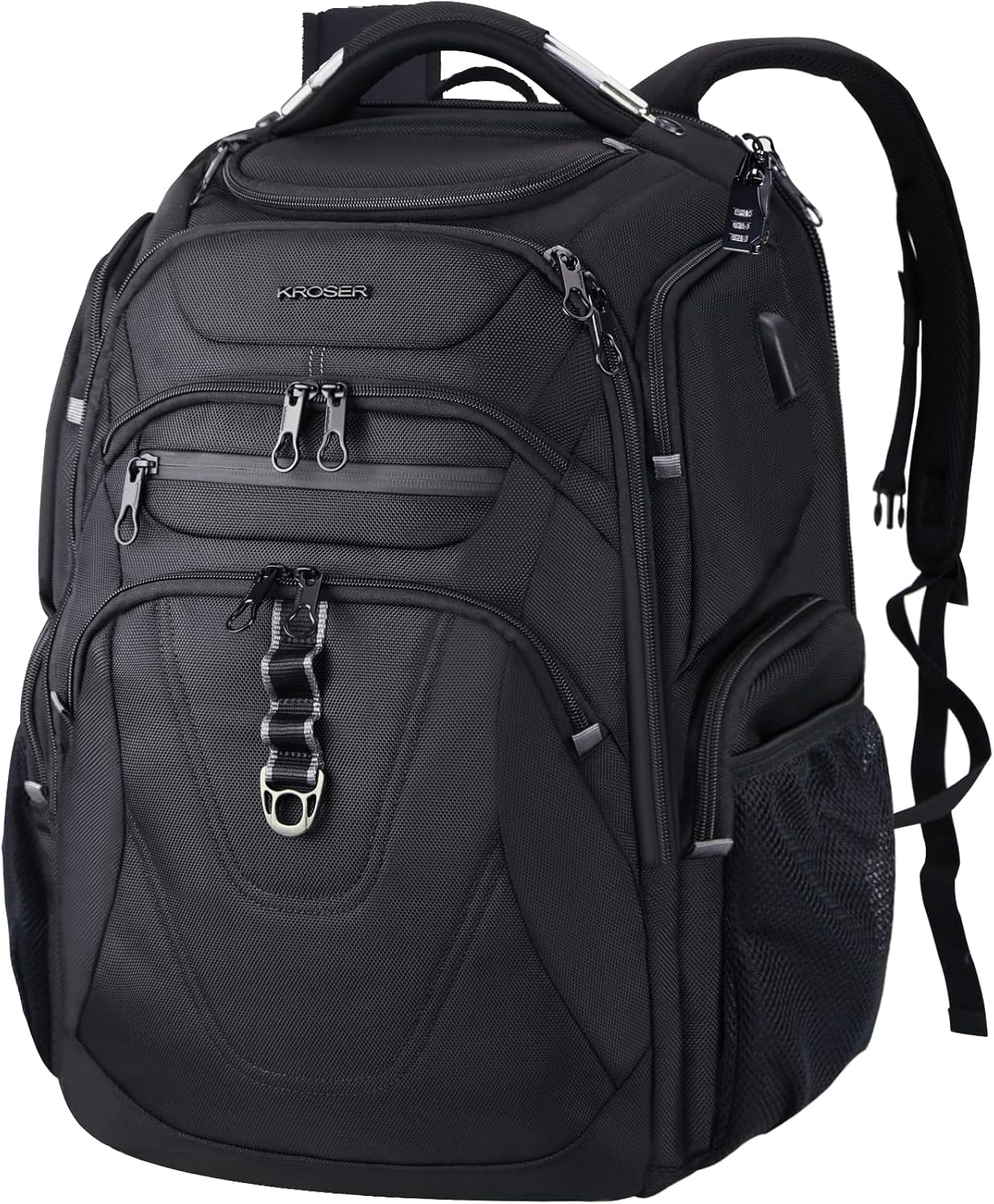 KROSER TSA Friendly Travel Laptop Backpack 18.4 inch XXXL Gaming Backpack Water-Repellent College Daypack Business Backpack with RFID Pockets & USB Port for Men/Women-Black