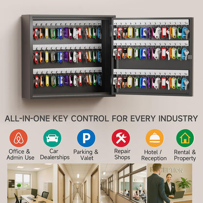 WeHere Key Lock Box for 90 Keys, Wall Mount Key Cabinet with Color Key Tags, Steel Key Storage Box with Lock, Key Holder Organizer for Home, Office, Apartment, Property Management