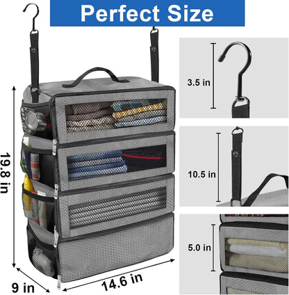 Suitcase Organizer, Travel Luggage Organizer Portable Hanging Travel Shelves Collapsible Hanging Packing Cubes for Carry on Suitcase