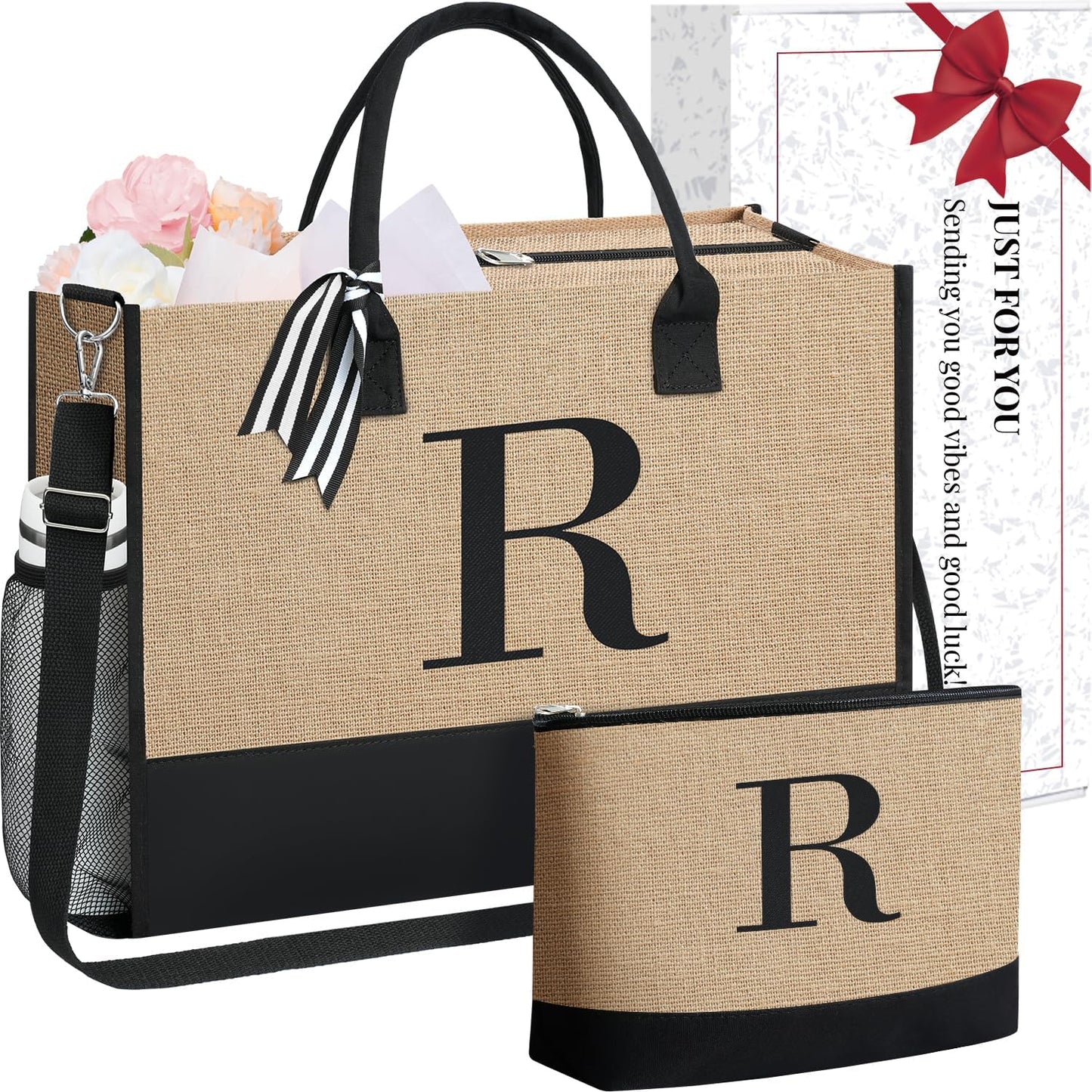 BAGAIL Initial Tote Bag, Personalized Birthday Gifts for Women, Teacher, Friends, Mom, Wedding, Monogrammed Beach Bag