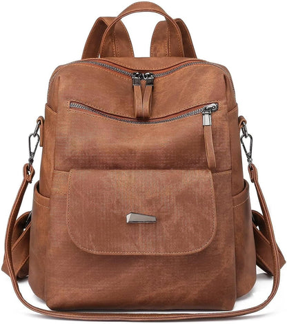 PU Leather Backpack Purse for Women Fashion Multipurpose Design Handbag Ladies Shoulder Bags Travel Backpack Brown