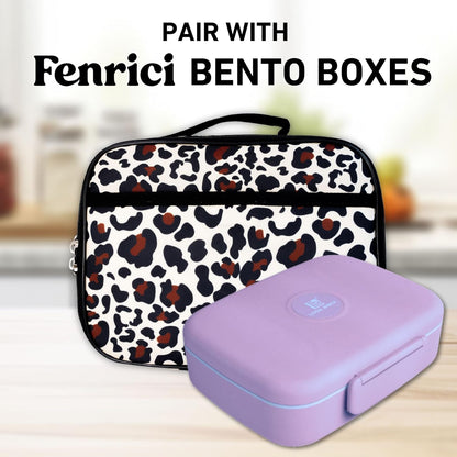 Fenrici Cheetah Kids Lunch Box for Girls, Teens Insulated Lunch Bag, Soft Sided Compartments, Spacious, BPA Free, Food Safe, 10.8in x 8.5in x 2.8in (Cheetah Print)