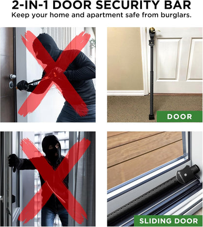 Adjustable Sliding Door Security Bar, Door Jammer 2-in-1 Adjustable Door Knob and Sliding Patio Door Stoppers Security with Alarm, 40 Different Adjustments by Guard Dog Security
