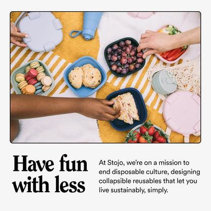 STOJO Collapsible Bowl 5 Set - Eucalyptus, 36oz - Reusable Silicone Bowl for Hot and Cold Food - Perfect for Travel, Meal Prep, To-Go Lunch, Camping & Hiking - Microwave & Dishwasher Safe