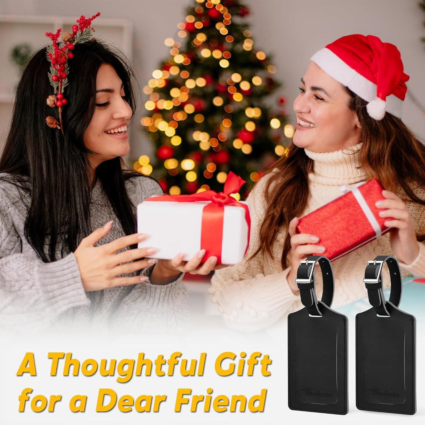 Travelambo Luggage Tags for Suitcases Faux Leather Privacy Protection 6 Pack Bag Tags Travel Accessories Essential, Black