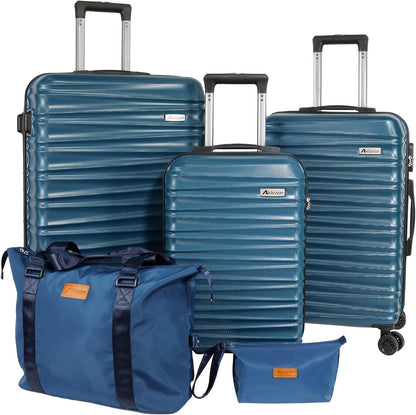 Luggage Sets 3 Piece(20/24/28)-Suitcase Set- Luggage with Wheels-PC + ABS Durable Lightweight Rotating hardshell suitcase 5PCS (Navy blue color)…