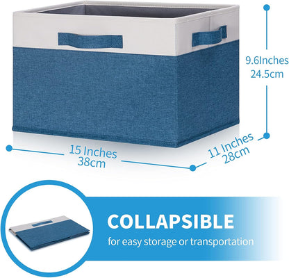 GhvyenntteS 6 Pack Fabric Storage Bins, 15x11x9.6 inch Closet Storage Bins for Shelves with 3 Handles, Foldable Storage Baskets for Shelves, Sturdy Closet Organizers and Storage Boxes, Blue