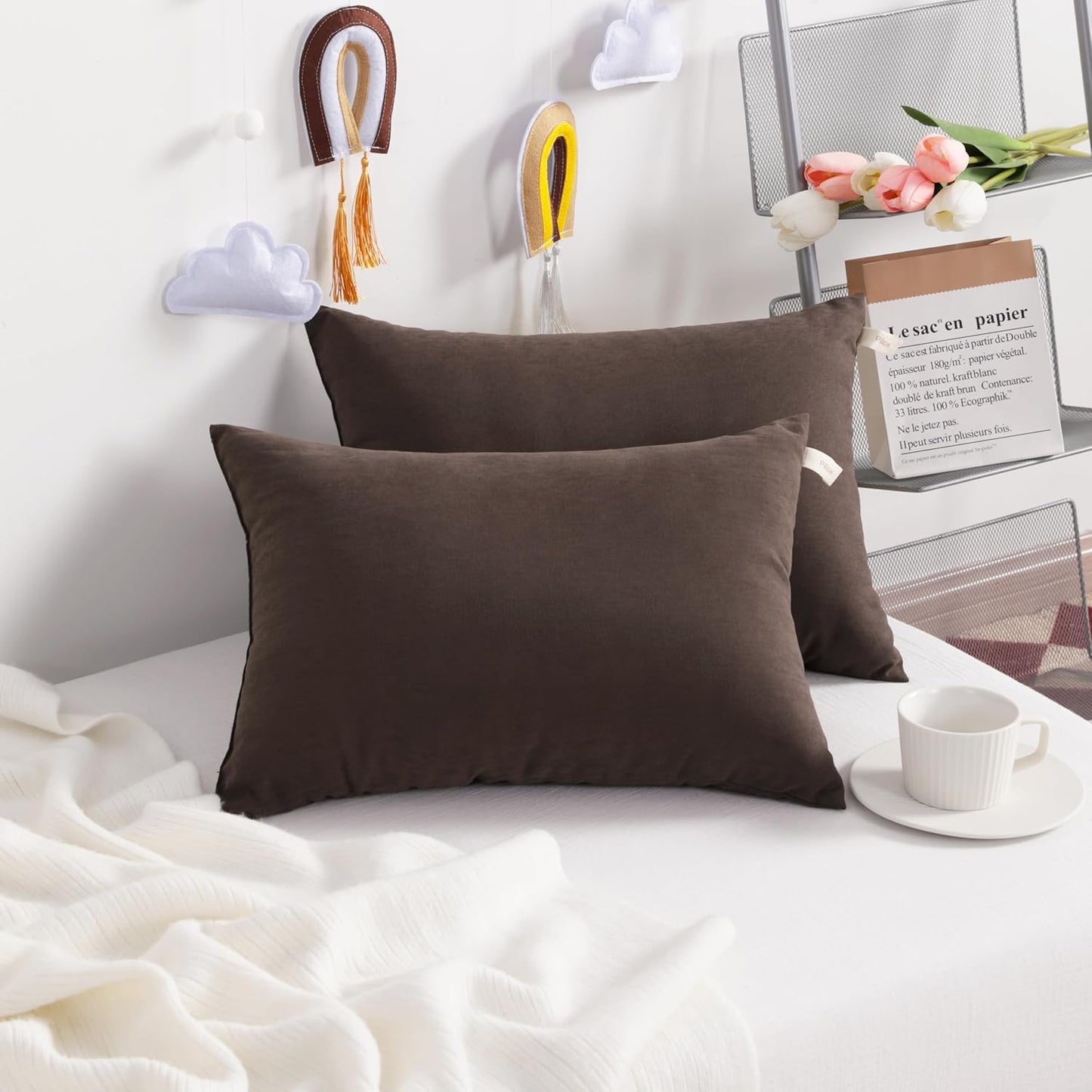NTBAY Toddler Pillows, Down Alternative 13"x18" Pillows, Machine Washable - Soft and Breathable Travel Small Pillows for Sleeping, Ideal for Daycare, Crib, Cot, Dark Brown