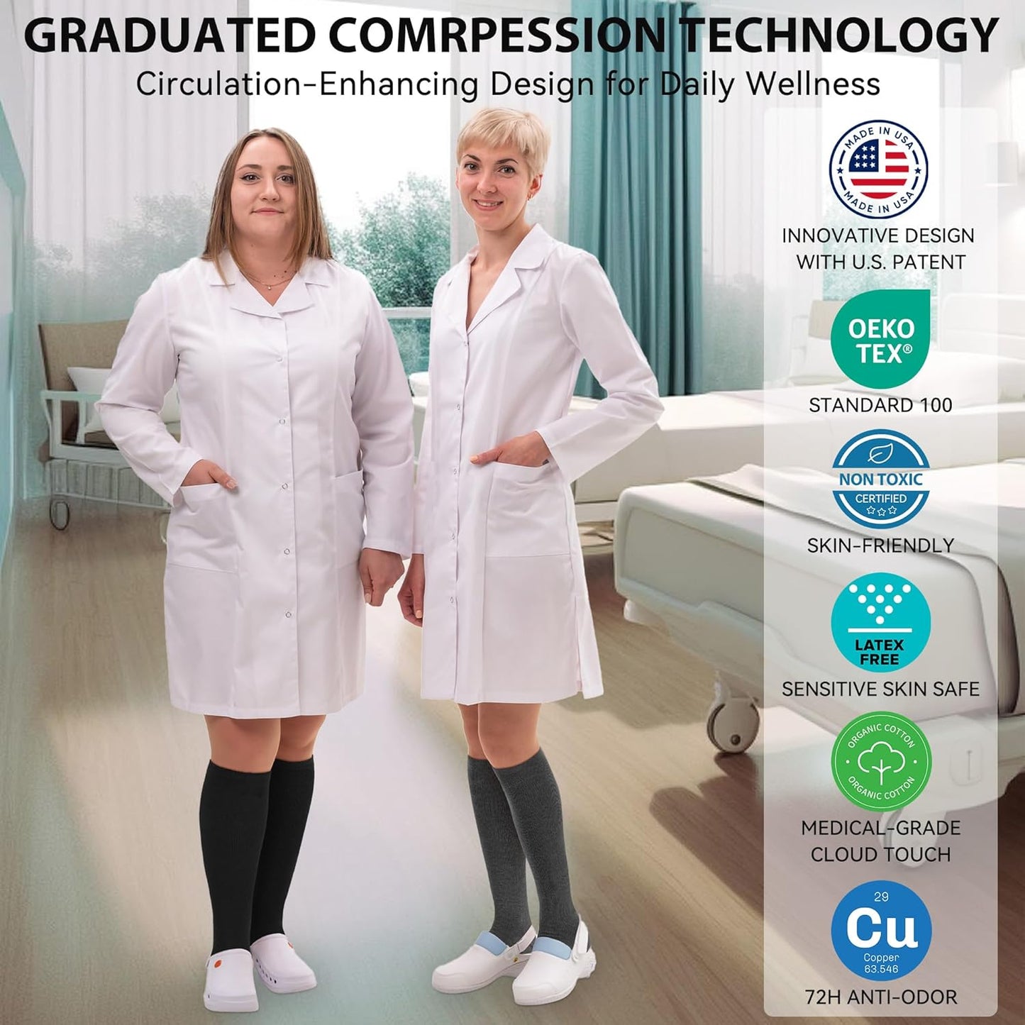 NEWZILL Copper Compression Socks for Women & Men 15-20mmHg Cotton Rich Odor Control Dress Socks for Business Casual Running Medical Athletic Support, Edema Diabetic Relief