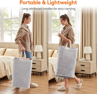 Lifewit Laundry Hamper Large Collapsible Laundry Basket, Freestanding Waterproof Clothes Hamper Storage with Easy Carry Handles for Clothes in Bedroom Bathroom College Dorm for Adults, Gray, 80L