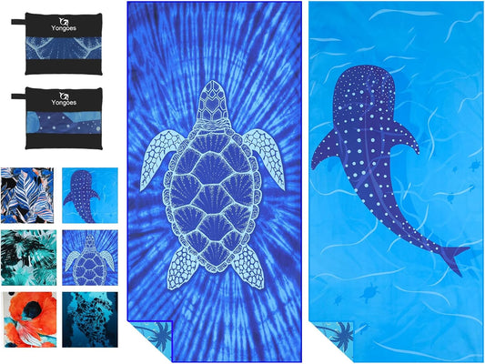 2 Pack Microfiber Lightweight Thin Beach Towel Sand Free Quick Dry Super Absorbent Large Towels for Swimming Pool Yoga Gym Travel Vacation Beach Accessories Essentials for Adults