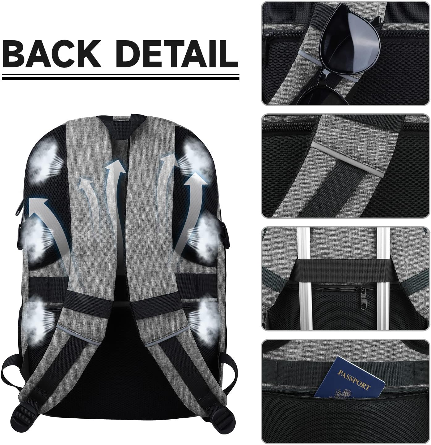 Lapsouno Business Laptop Backpack, Travel Backpack, 15.6 Inch Carry on Backpack, Anti-Theft College School Computer Backpack with USB Port, Gift for Men Women, Grey