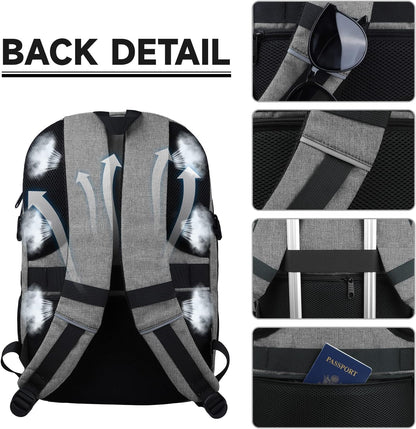 Lapsouno Business Laptop Backpack, Travel Backpack, 15.6 Inch Carry on Backpack, Anti-Theft College School Computer Backpack with USB Port, Gift for Men Women, Grey