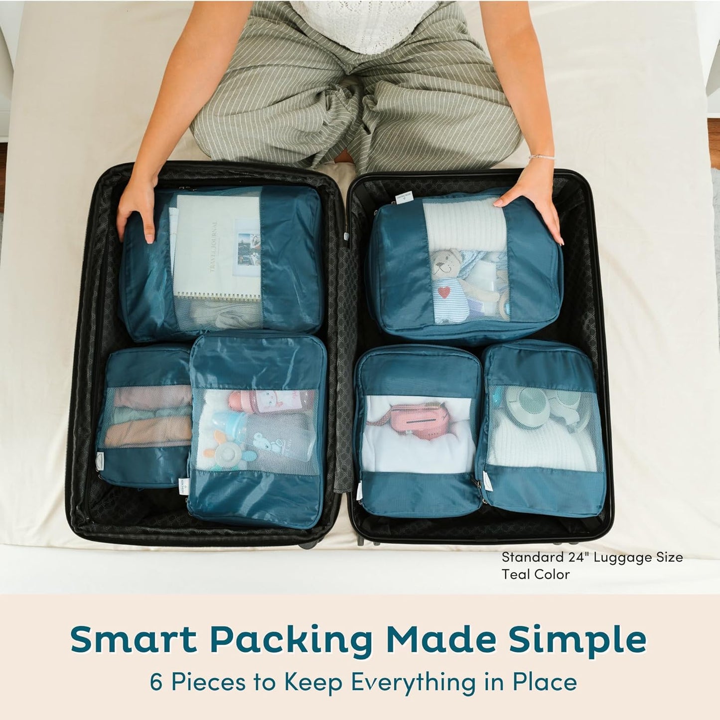 6-Pack Compression Packing Cubes Travel Essentials - Lightweight, Water-Resistant Luggage Organizer Bags with Handles, Durable Travel Accessories Suitcase Organizer (Olive)