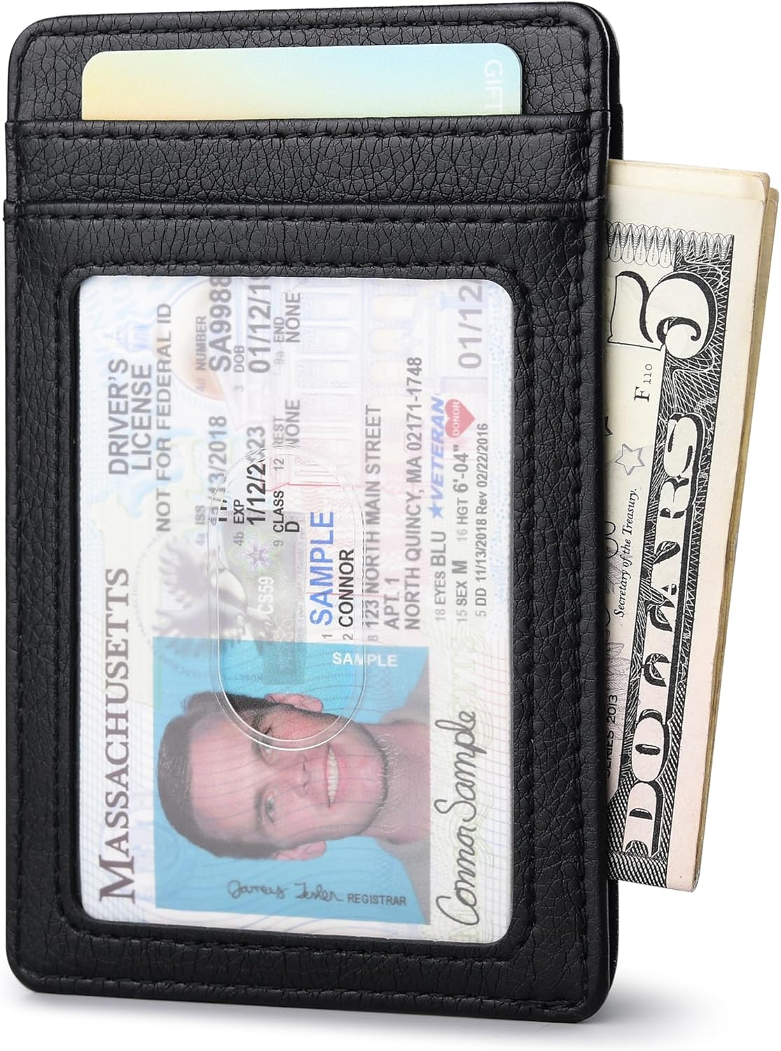 Buffway Mens Slim Wallet, Minimalist Thin Front Pocket Leather Credit Card Holder with RFID Blocking for Work Travel