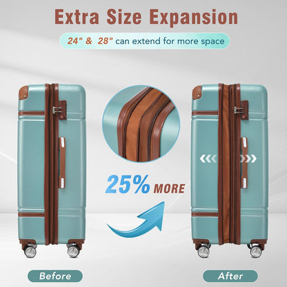 Merax Luggage Set 3 Piece Suitcase Set with Cosmetic Case Expandable Spinner Wheels Vintage Luggage Sets (Blue Green,20"+24"+28")