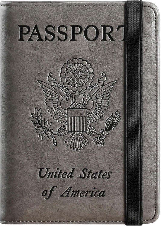 Passport Holder Cover Wallet Travel Essentials RFID Blocking Leather Card Case International Must Haves Travel Accessories for Women Men(101#Coffee Grey)
