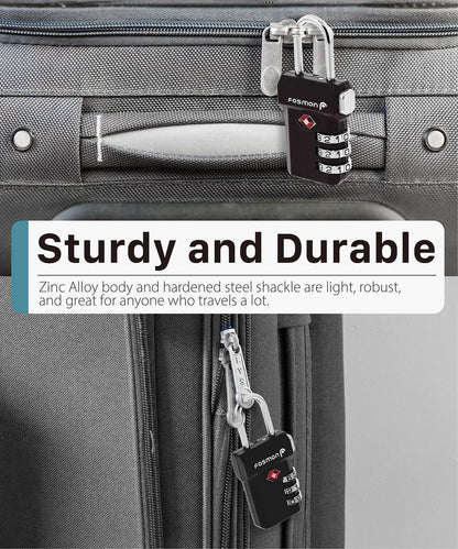Fosmon TSA Approved Luggage Locks, Suitcase Travel Lock with Push Release Button for Extra Security, 3 Digit Combination Padlock for Gun Case Backpack Zipper Anti Theft Gym Locker - Black, 3 Pack