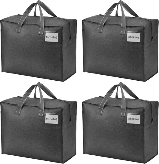 VENO 4 Pack Heavy Duty Moving Bags, Storage Bags, Packing Supplies, Top Zipper, Storage Totes for Camping, Clothes, Bedding, Comforters, Pillows (13 Gallon Dark Gray, 4 Pack)