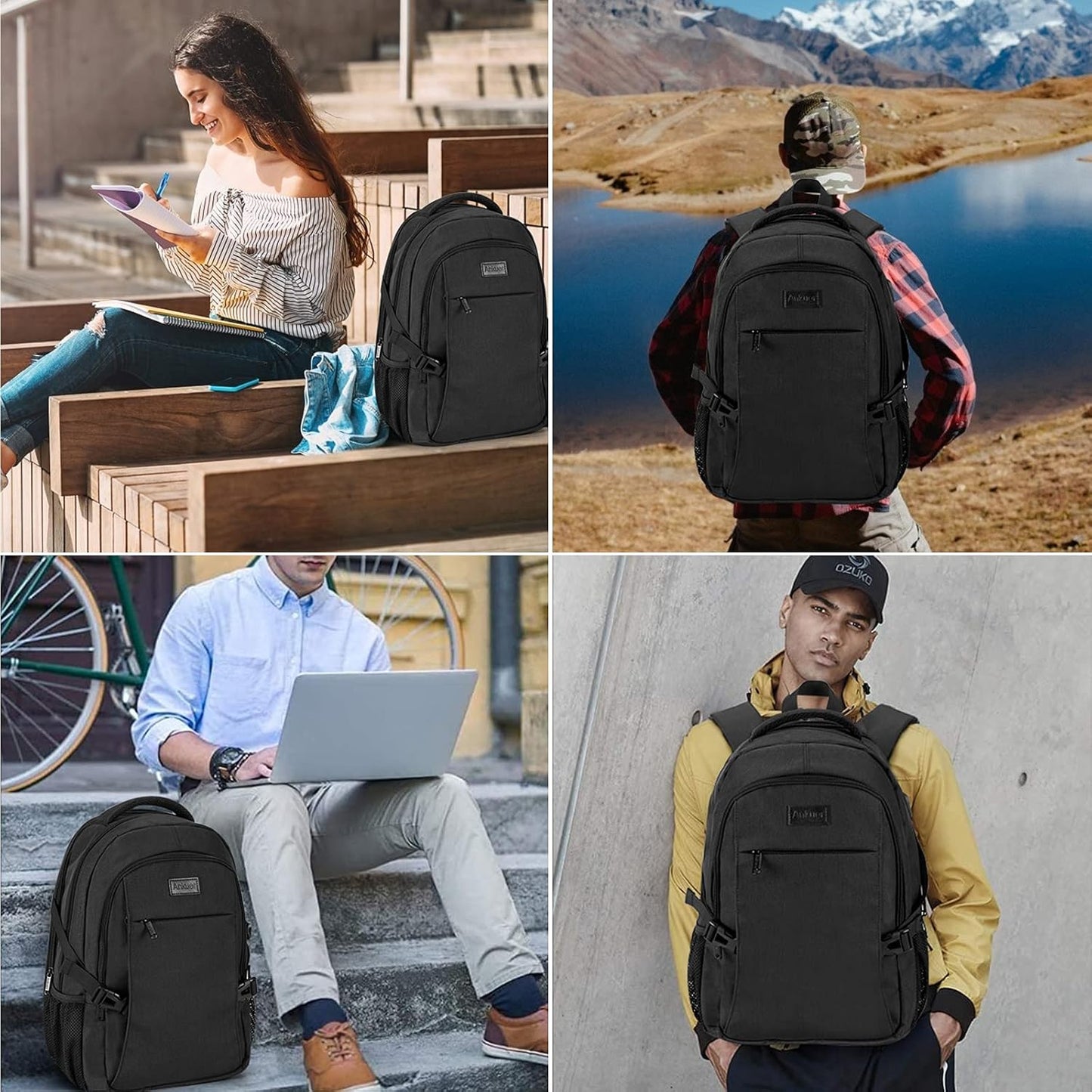 ANKUER Backpacks for Men Women, Backpack Fits Up 15.6 in Laptop Backpack for Travel, Backpacks with USB Charging Port, Work Business Backpack for School (Black)