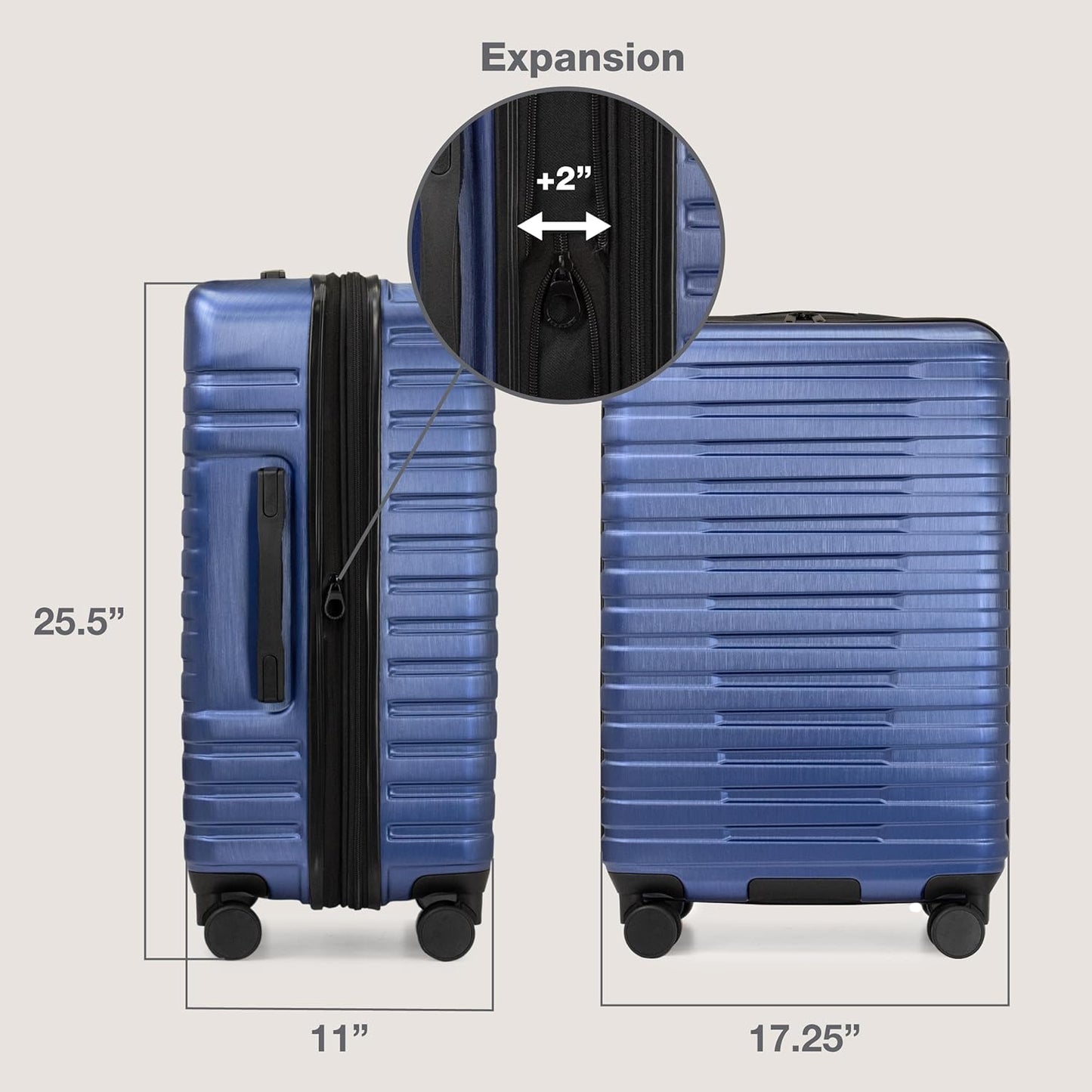 U.S. Traveler Boren Polycarbonate Hardside Rugged Travel Suitcase Luggage with 8 Spinner Wheels, Aluminum Handle, Navy, Checked-Medium 26-Inch