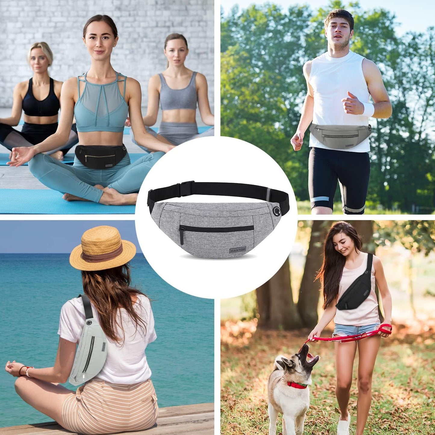 MAXTOP Large Crossbody Fanny Pack with 4-Zipper Pockets,Gifts for Enjoy Sports Festival Workout Traveling Running Casual Hands-Free Wallets Waist Pack Phone Bag Carrying All Phones