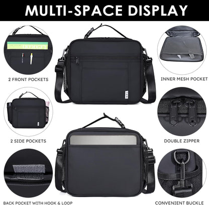 NOL Kids Lunch Bag - Kids 3+ Reusable Insulated Lunch Box with Zipper Closure Buckle Handle Adjustable Long Shoulder Strap, Easy-Clean Waterproof Fabric, Children Lunch Tote Bag for School-Black