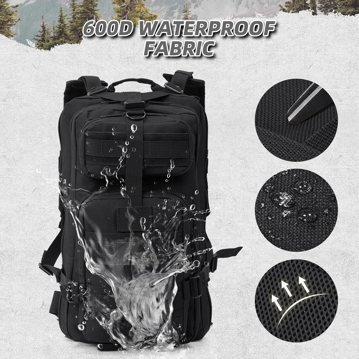 Small Military Tactical Backpack, 30L Tactical Assault Bag for Men, Army Assault Rucksack GYM Hiking Backpack Bug Out Bag Black