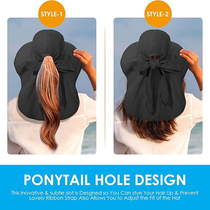 Womens Sun Hat UV Protection, Foldable Waterproof Wide Brim Bucket Hats with Neck Flap for Summer Beach Fishing Hiking