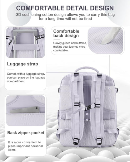 coowoz Large Travel Backpack Carry On for Women Man Gym Backpack with Laptop Compartment Mochila de Viaje Teacher Personal Item Backpacks Rucksack Airplane Accessories Must Haves Purple