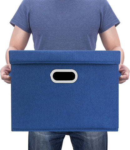TYEERS Large Storage Bins with Lids, Collapsible, Washable, Fabric Storage Boxes for Organizing, 17.3x11.8x11.4 inches, 3 Pack, Classic Blue
