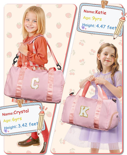 Birthday Gifts for 3 4 5 6 7 8 9 10 11 12 Year Old Girls-Girl Gym Bag with Shoe Compartment, Kid Personalized Weekender Overnight Bags, Initial Travel Tote with Makeup Pouch (Letter B)