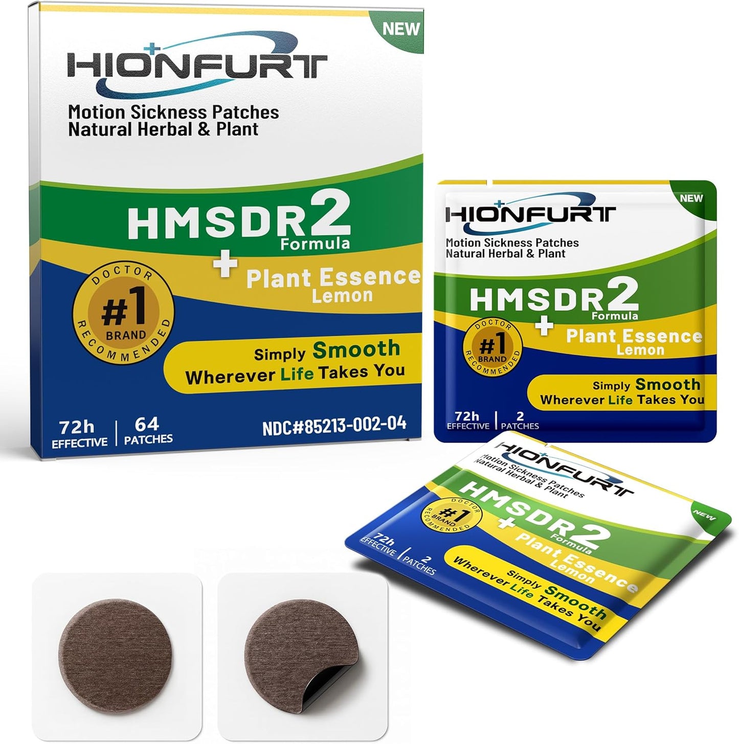 HMSDR2 64ct Motion Sickness Patches with Plant Essence – Lemon – Sea Sickness Patches for Cruise, Car, Airplane – Non-Drowsy, 72H Lasting