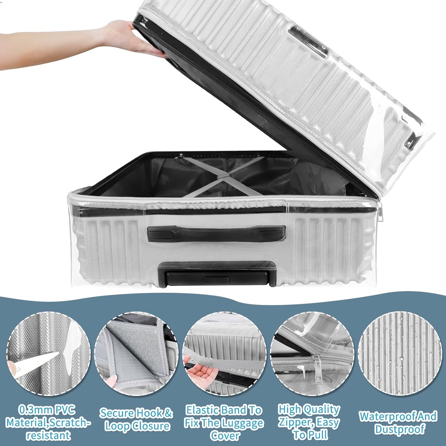Yotako Upgraded Zippered Clear PVC Suitcase Cover, 30 Inch Luggage Covers for Wheeled Suitcase 30"
