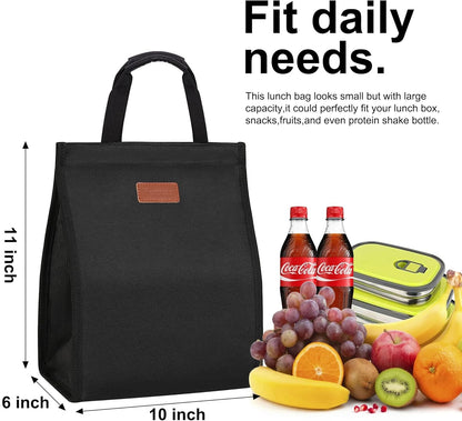 Lunch Bags for Women Insulated Reusable Lunch Tote with Internal Pocket, Adult Lunch Tote bag for Work (Black