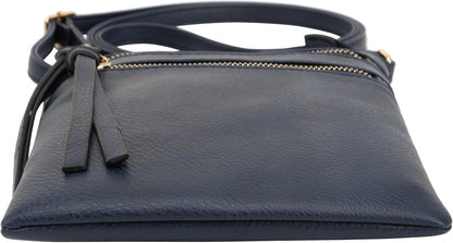 DELUXITY | Crossbody Purse Bag | Functional Multi Pocket Double Zipper Purse | Adjustable Strap | Medium Size Purse | Navy