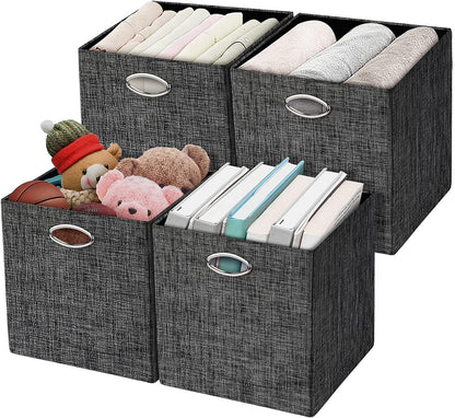 Posprica Storage Cubes,12×12 Storage Bins ,Foldable Storage Baskets Fabric Drawers Containers for Shelf Cabinet Bookcase,Thick and Heavy Duty (4pcs, black)