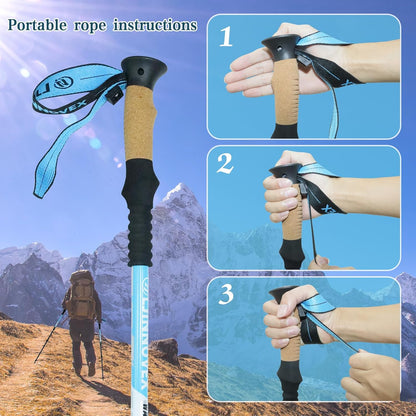 Trekking Poles - Lightweight, Collapsible, Adjustable Hiking Poles with Quick Flip Lock, 7075 Aluminum, Natural Cork Grip, Anti Shock Walking Sticks for All Terrain, Men and Women, 2 Pack